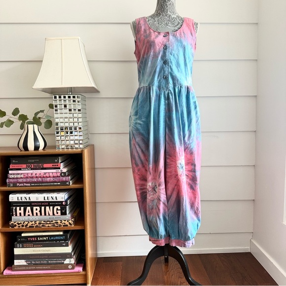 Vintage Cotton Tie Dye Jumpsuit Boho Festival Summer Bohemian - Picture 8 of 8